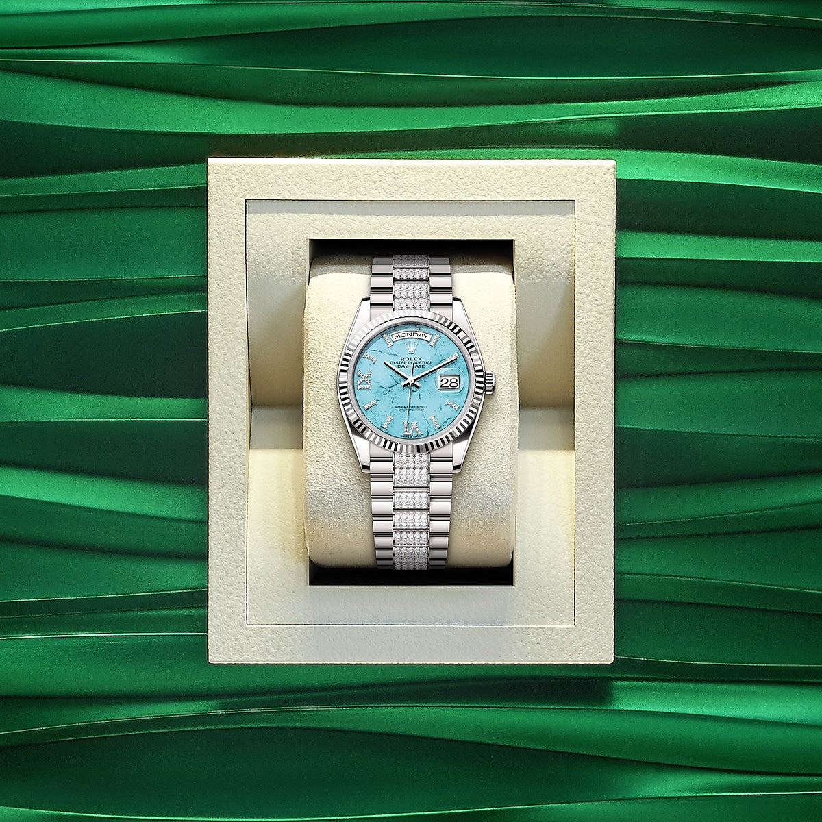 Day-Date 36, 18k White Gold with Diamond-set, 36mm, Ref# 128239-0045